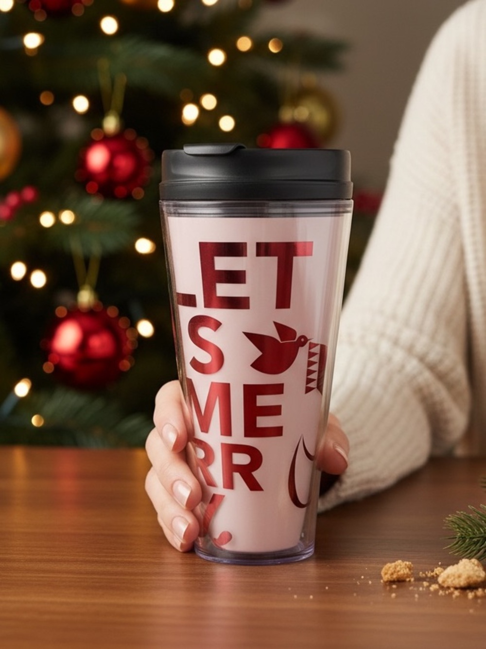 Starbucks Christmas Insulated Travel Tumbler with Red Fox Design and Black Lid